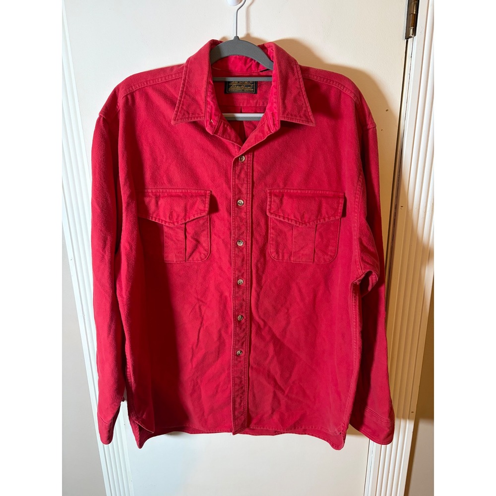 Eddie Bauer Mens Red Chamois Shirt Long Sleeve Cotton Flannel Button Down XL